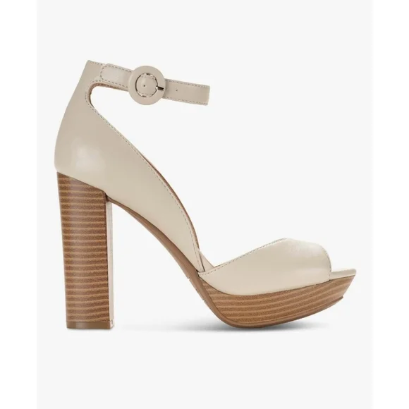 Sun & Stone Retro Peep Toe Pumps Stacked Heels Sandals 10 M White Bone Ivory - Picture 5 of 16